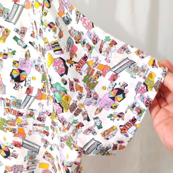 Nicole Miller Linen Summer Top Camp Shirt Button Down Colorful Beach Pattern XL - Picture 13 of 16